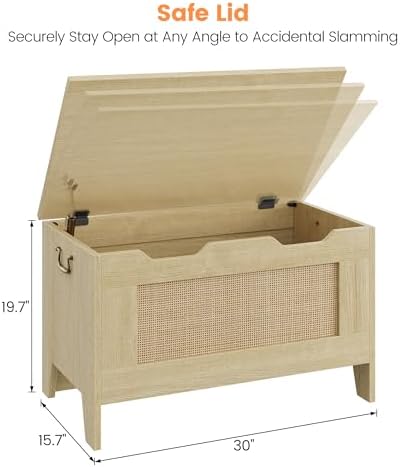 IDEALHOSUE 30” Storage Chest, Wooden Storage Bench with Safety Hinge, Retro B...