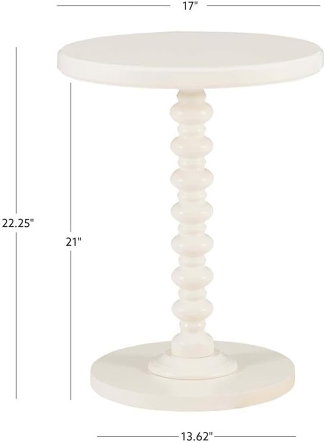 Pemberly Row Contemporary Wood Spindle Side Table, Off White Finish, 17"...