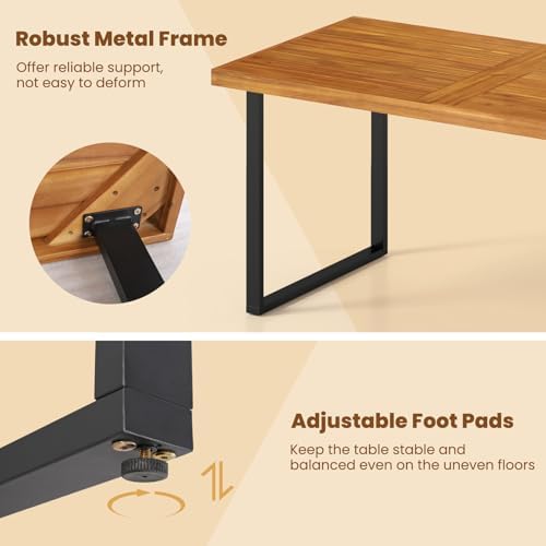 Tangkula 6 Pieces Patio Dining Table Set, 63” Rectangle Acacia Wood Table wit...