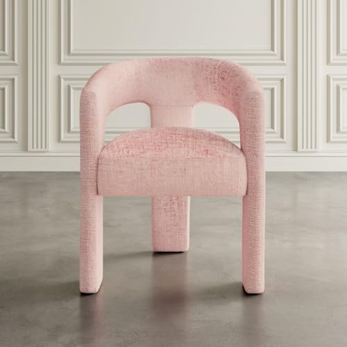 Jofran Gwen Jacquard Upholstered Accent Chair, Modern Luxury Plush Sculptural Armchair for Dining Room or Living Room, Chairs Living Room, Pink, Set of 4