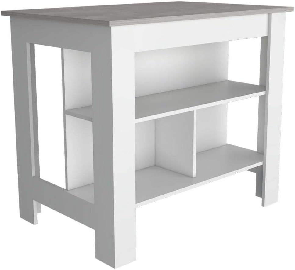 Kitchen Island with Three Storage Shelves and Four Legs | Three open storage ...