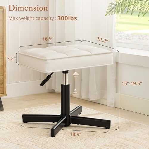 LUE BONA Adjustable Vanity Stool, 15''-19.5'' Foot Rest Under...