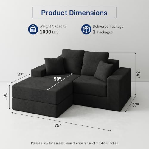 Cloud Modular Sectional Sofa, Comfy Couch for Living Room, Modern L-Shaped Co...