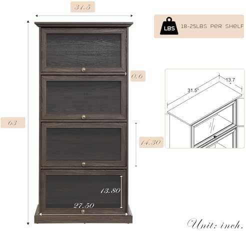 Tall Bookcase with Glass Doors, 63" H Farmhouse Glass Curio Display Cabi...