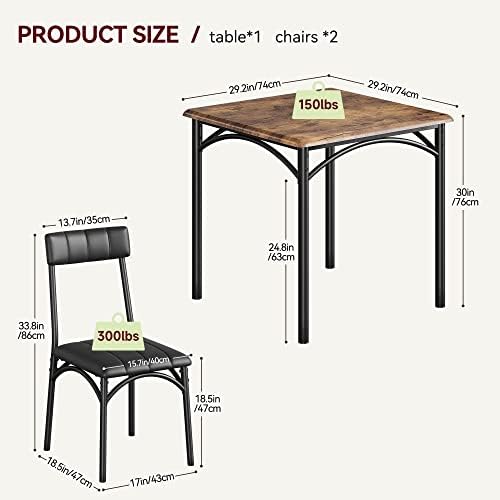 GAOMON Dining Table Set for 2, Kitchen Table and Chairs for 2 with Upholstere...