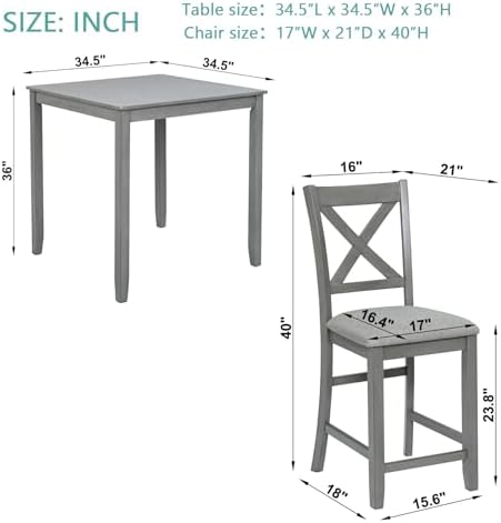 LUMISOL 5-Piece Solid Wood Table Set for 4, Farmhouse Counter Height Kitchen ...