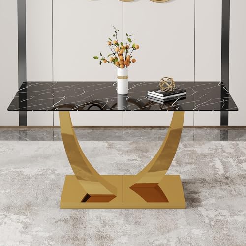 Modern Dining Table for 4/6, 63 Inch Faux Marble Dinner Table, Rectangular Ki...
