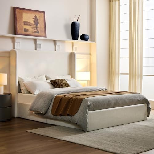 Full Size Upholstered Platform Bed Frame, 53.5" High Headboard Carmen Wi...
