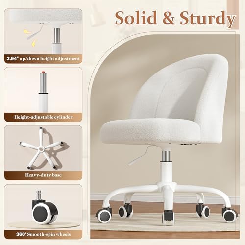 DurayLoly Vanity Chair with Back & Soft Lumbar Support | Soft Teddy Fleec...