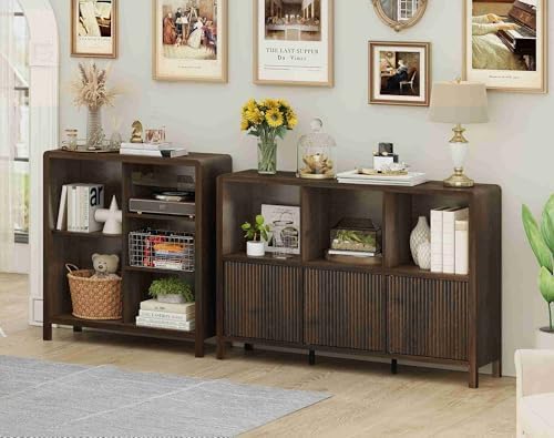 FATORRI 5 Cube Bookshelf, Wood Bookcase with 3 Adjustable Shelves, Farmhouse ...