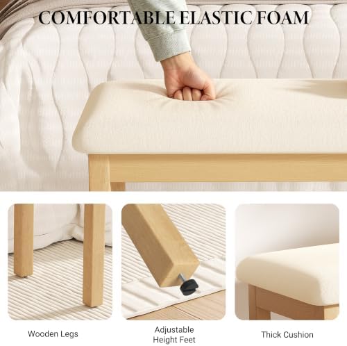 Upholstered Dining Bench Seat, Linen Entryway Benches with Wood Legs, Mid Cen...