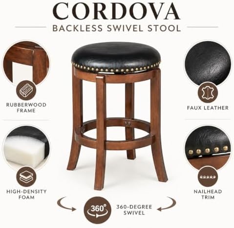 Cordova Swivel Backless Counter Stool - Mocha Brown