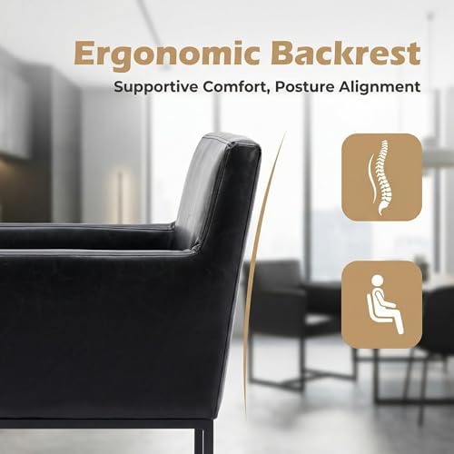 HNY Mid Century Modern Upholstered Dining Chairs with Arms Set of 2, Faux Lea...