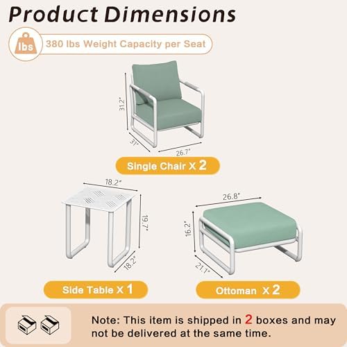 5 Piece Patio Outdoor Aluminum Swivel Rocking Chair with 6.7" Thickened ...