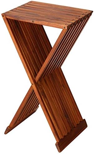 Bare Decor Taj Folding Plantstand End Table in Solid Teak Wood, 28" High