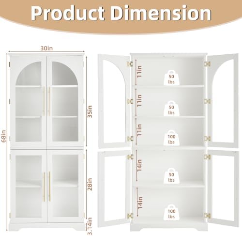 Joaxswe 68" Tall Bookcase with 4 Glass Doors, Farmhouse Bookshelf Set of 2