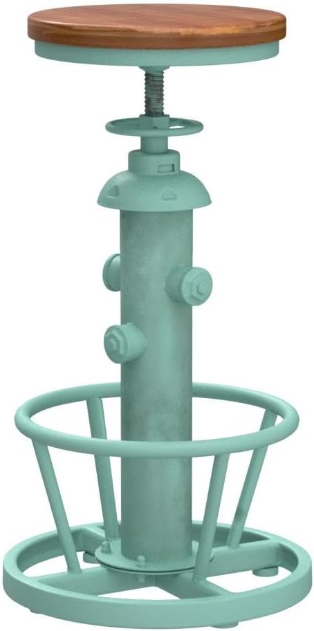 Topower Vintage adged Green Fire Hydrant Bar Stool, Solid Wood Seat, Industri...