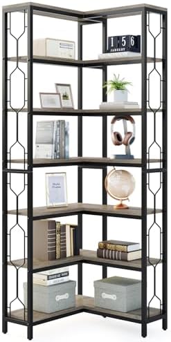 Tribesigns Corner Shelf, 7-Tier Industrial Corner Bookshelf and Bookcase