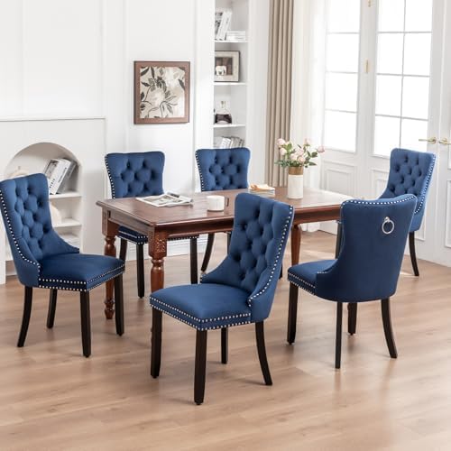Hixkol Velvet Dining Chairs Set of 6,Upholstered Dining Chairs with Ring Pull...