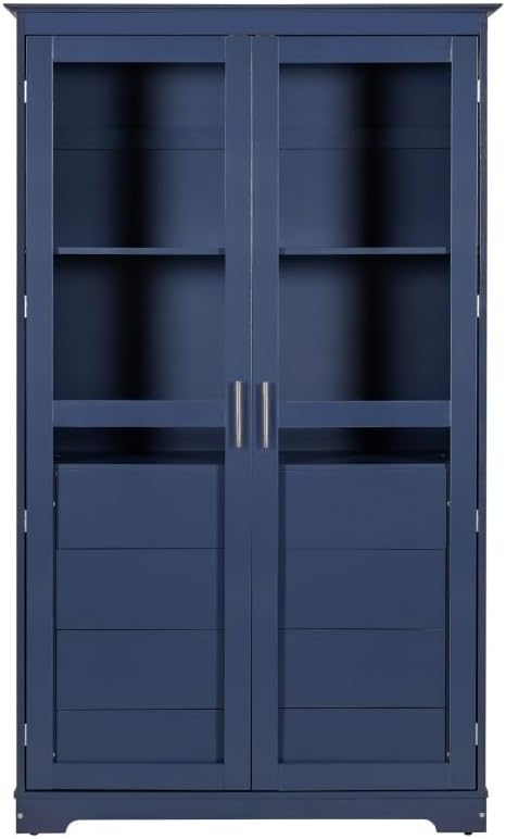 JIJIWANG Kitchen Pantry Cabinet,Coffee Bar Storage with Glass Doors and 4 Bui...