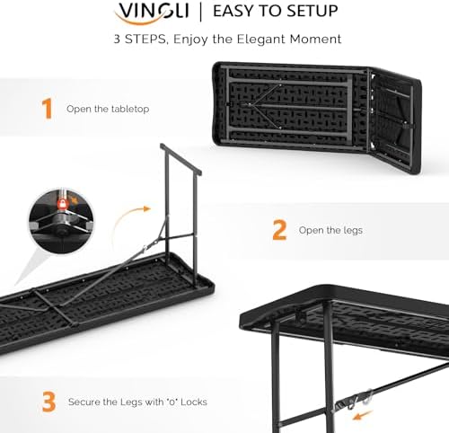 VINGLI 6 FT Narrow Folding Table, Tabletop Folded in Half, Premium Quality HD...