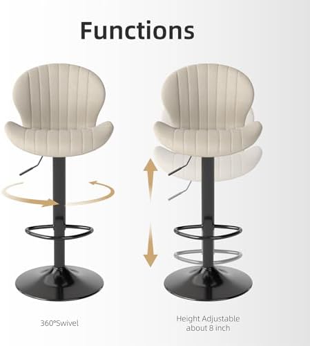 Youhauchair Velvet Fabric Counter Height Bar Stools Set of 3, Beige | Modern,...
