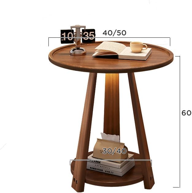 ZYFAB Round Storage End Table 2-Tier Small Wood Side Table Open Shelves Night...