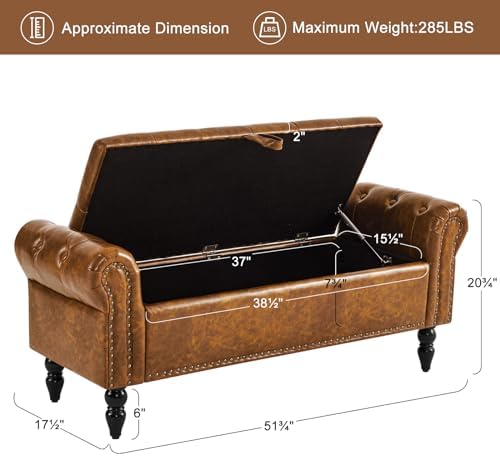 Furniliving Storage Ottoman Bench, Leather Benches End of Bed Bench with Soli...