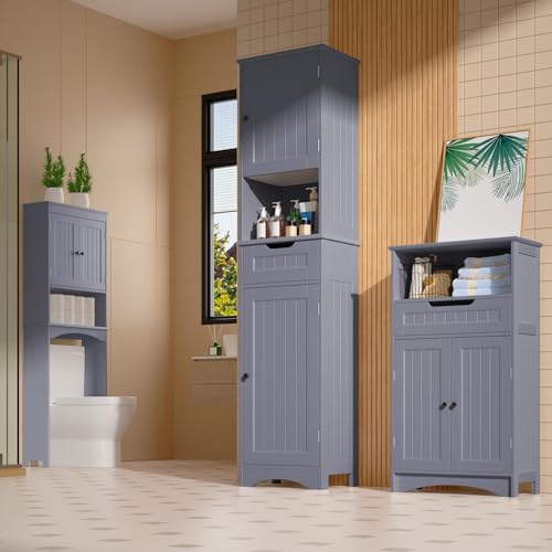 Gizoon 67” H Tall Bathroom Storage Cabinet, Narrow Storage Cabinet, Grey