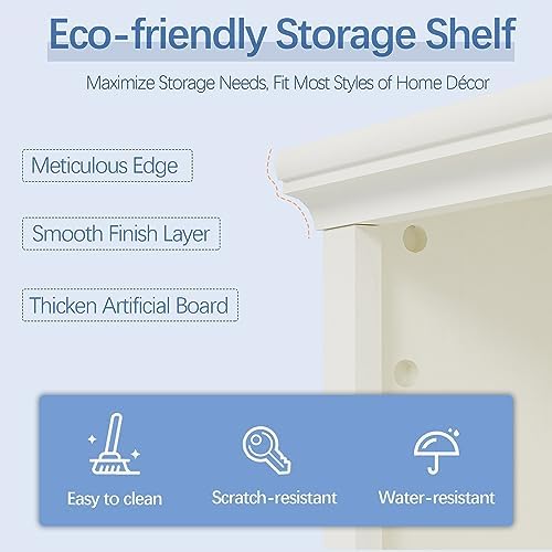blini 5-Shelf Tall Bookcase White Wooden Bookshelves 33in Wide 5 Tier Bookcas...