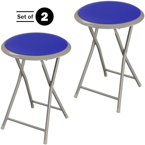Lavish Home Portable Folding Stool with Backless Seat Set of 2, Blue, 18”