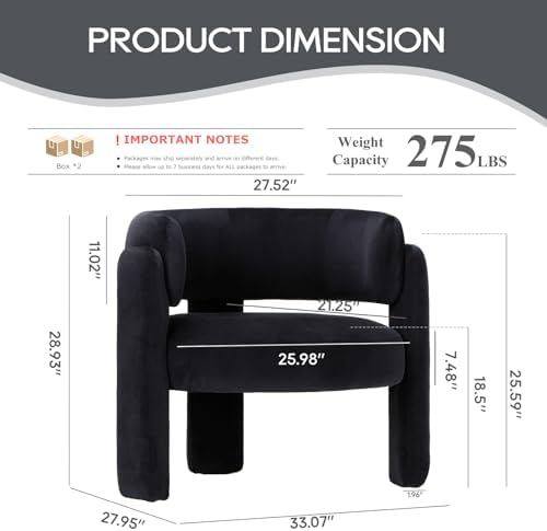 COLAMY Modern Accent Chair, Upholstered Barrel Chair with Curved Back,Black