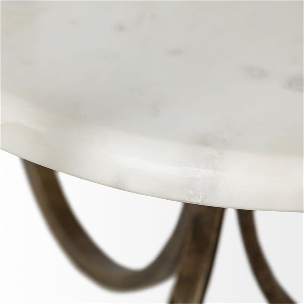 Pemberly Row Round Glass Top End Table, Gold Metal Frame with Marble Shelf, 2...