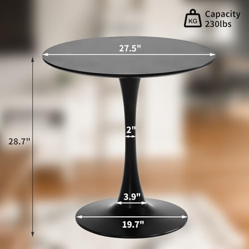 Black Round Dining Table, 27.6" Tulip Table Kitchen Round Dining Table f...
