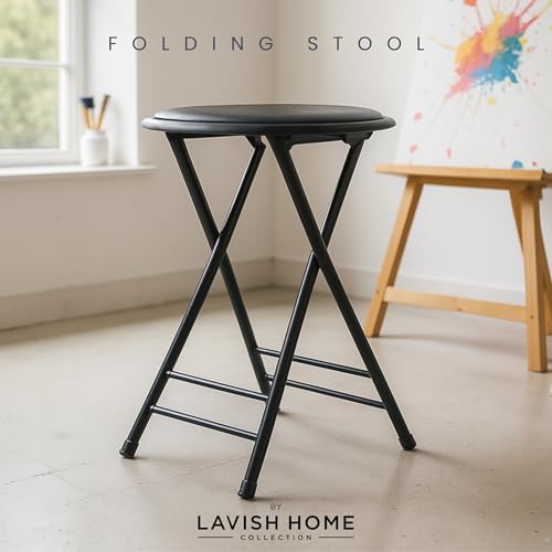 Lavish Home Folding Stool with Padded Backless Seat, Black, 24 Inch
