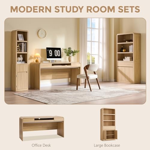 72" Tall Modern Bookshelf with Doors, 5-Tier Large Bookcase w/ Drawer, W...