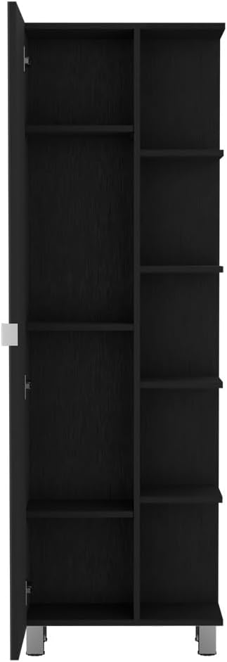 Modern Single Door Cabinet, Storage Cabinet with Five External Shelves and Fo...