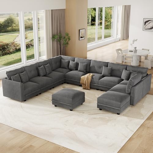 LLappuil 11-Seat Modular Sectional Sofa with Storage, Oversized V-Shaped Cord...