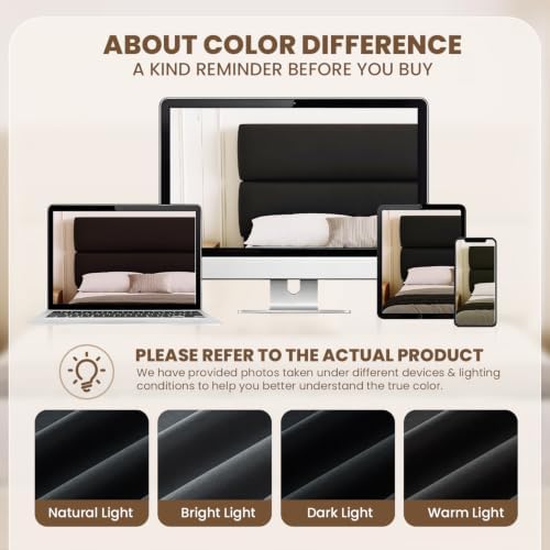GRUSIGN King Size Platform Bed Frame with Velvet Headboard, Adjustable Height...