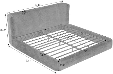 King Upholstered Bed Frame w/ Wingback Headboard, Cloud Platform Bedframe