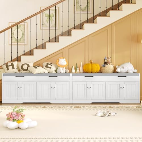 3-Tier Storage Bench, 47.2" Wide Shoe Bench with Lift Top Storage & ...