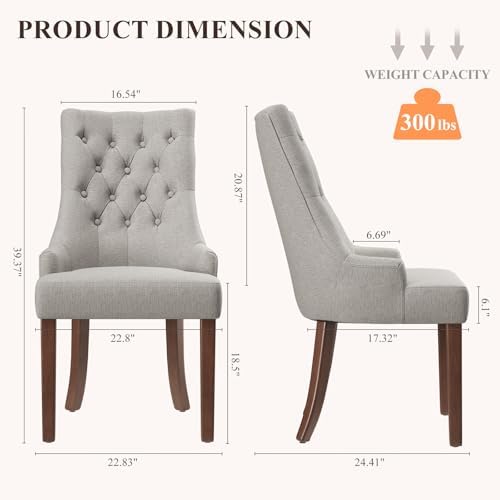 COLAMY Wingback Upholstered Dining Chairs Set of 2, Fabric Side Dining Room C...