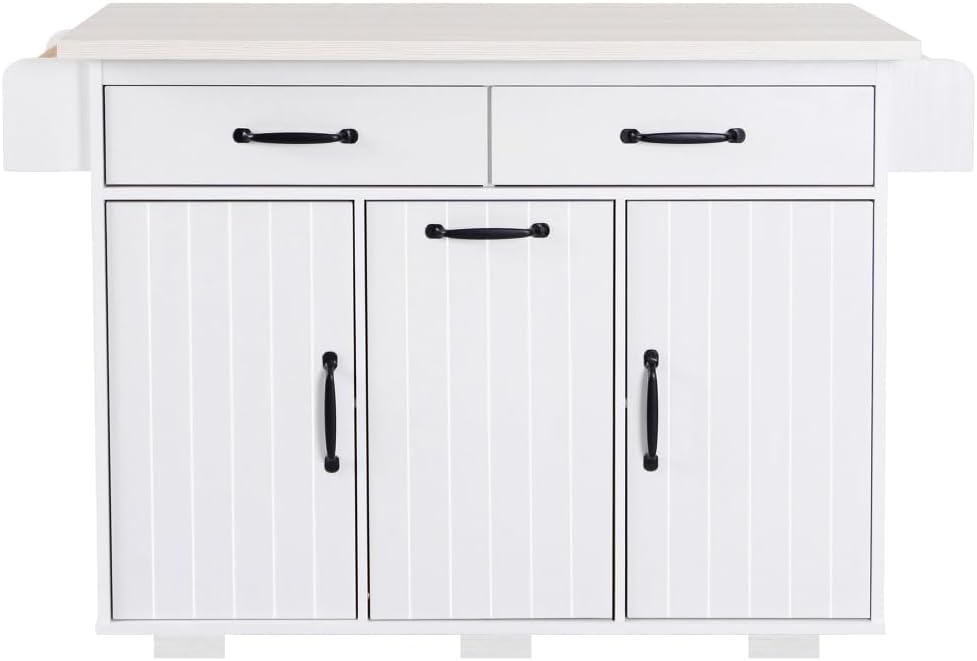 ZOEDO K&K Kitchen Island with Trash Can Storage Cabinet, Kitchen Cart wit...
