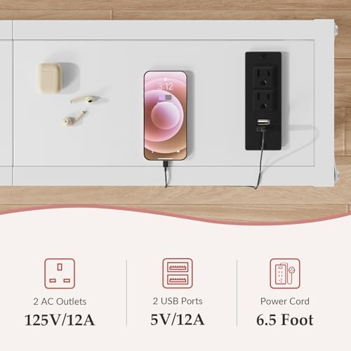 Gewudraw Narrow Console Table with Socket, Sofa Table Behind Couch, White | 5...
