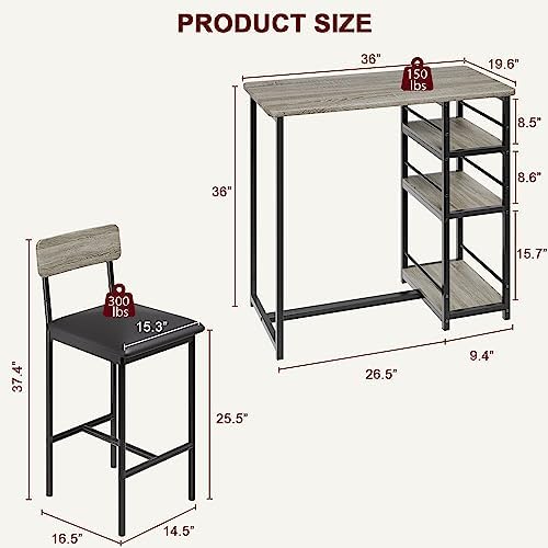 IDEALHOUSE Dining Table and Chairs, Bar Table Set with 2 Upholstered Bar Stoo...
