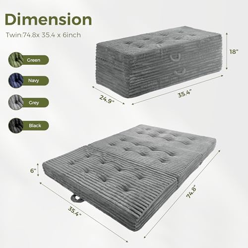 MAXYOYO Folding Sofa Couch Bed, 6 Inch Tri-Fold Floor Sofa Bed, Folding Mattr...