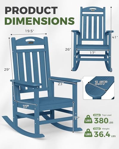 Outdoor Rocking Chair,HDPE Patio Rocking Chair,All Weather,Navy Blue