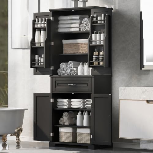 Bathroom Storage Cabinet with Doors and Drawer, Multiple Storage Space, Adjus...