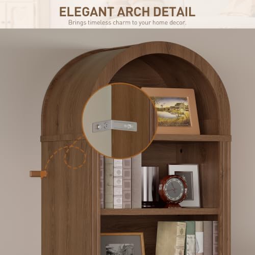 RALGEND Arched Bookshelf, 73" Tall Narrow Arch Bookcase with Drawer, 6-T...