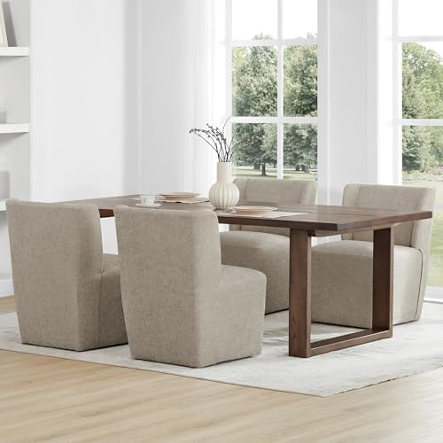 KISLOT Upholstered Dining Chairs Set of 4 with Casters, Sand